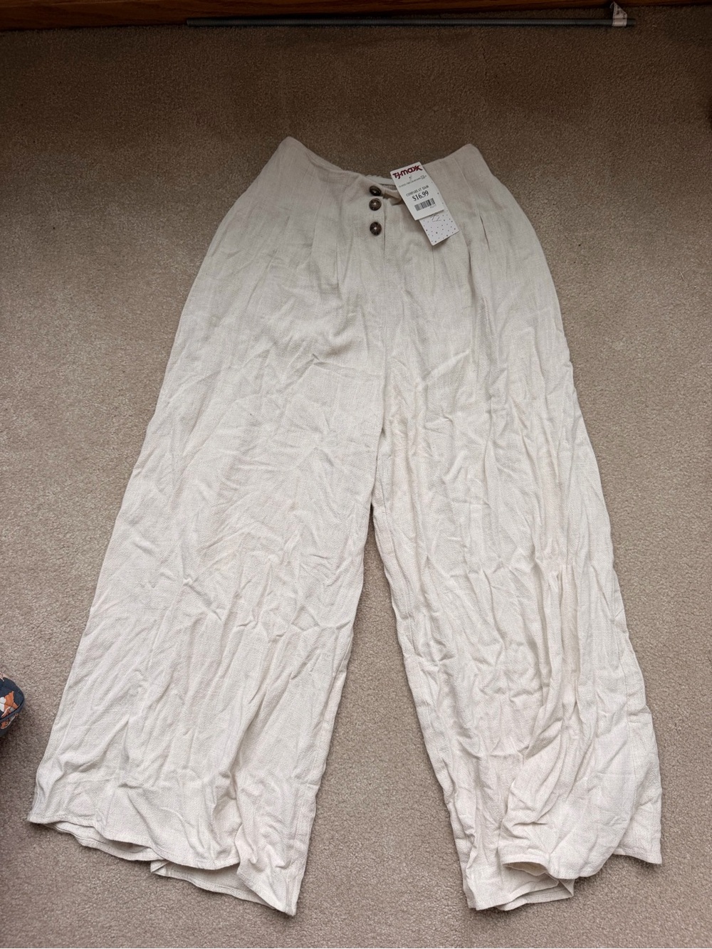 T.J.Maxx Cream Wide-Leg Button-Front Pants